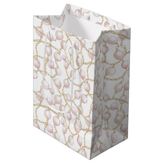 Roze Gouden Parel Bruiloft Feest Medium Cadeauzakje (Voorkant Gekanteld)