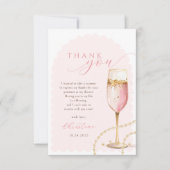 Roze Gouden Parels en Prosecco Bruidsfeest Bedankkaart (Voorkant)