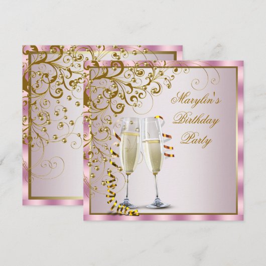 Roze Gouden Parels Roze Goud Vrouwen Verjaardagsfe Kaart (Voorkant / Achterkant)
