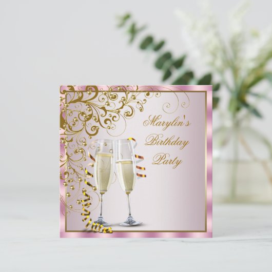 Roze Gouden Parels Roze Goud Vrouwen Verjaardagsfe Kaart (Staand voorkant)