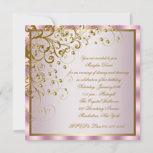 Roze Gouden Parels Roze Goud Vrouwen Verjaardagsfe Kaart (Achterkant)