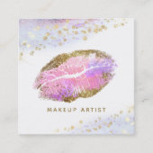 *~* Roze gouden pastel glitter lippen schoonheid m Vierkante Visitekaartje (Voorkant)