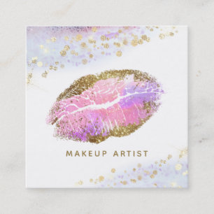 *~* Roze gouden pastel glitter lippen schoonheid m Vierkante Visitekaartje