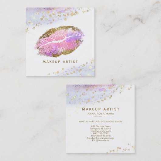 *~* Roze gouden pastel glitter lippen schoonheid m Vierkante Visitekaartje (Voorkant / Achterkant)