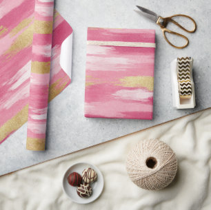 Roze gouden penseelstreek print - inpakpapier roll