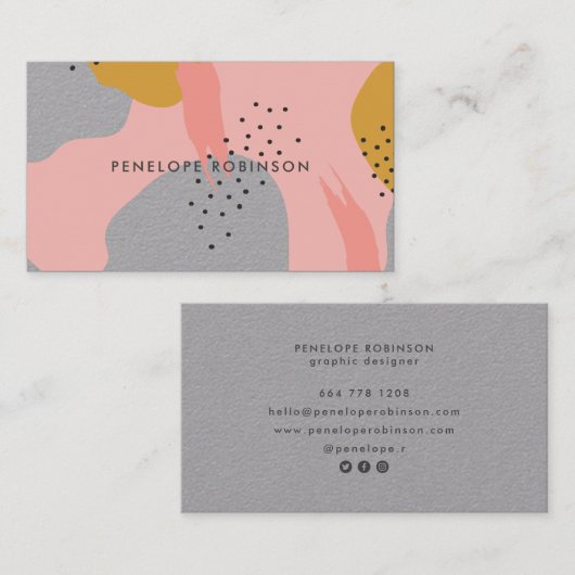 Roze gouden penseelstreken abstracte patroonkraft visitekaartje (Voorkant / Achterkant)