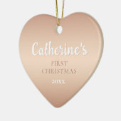 Roze Gouden Persoonlijke Eerste Kerstmis Hart Keramisch Ornament (Links)