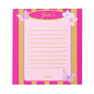 Roze & Gouden Pinstrokes Vlinder Bloemen  Notitieblok