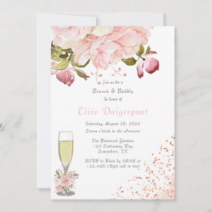 Roze Gouden Pioen Bloemen Glitter Brunch & Bruisen Kaart