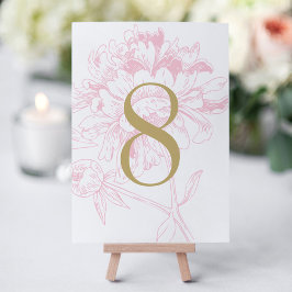 Roze Gouden Pioen Bloemtafel Nummerkaart Kaart