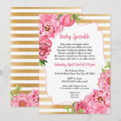 Roze gouden pioenen Baby Sprinkle Uitnodigingen (Voorkant / Achterkant)