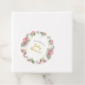 Roze Gouden Pioenrozen Baby Shower Bedankjes Labels (In situ)