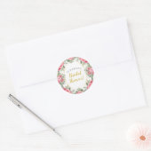 Roze Gouden Pioenrozen Bruidsdouche Ronde Sticker (Envelop)