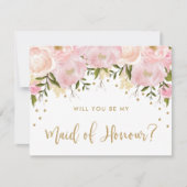 Roze gouden pioenrozen Chic Floral Be My Maid of H Kaart (Voorkant)