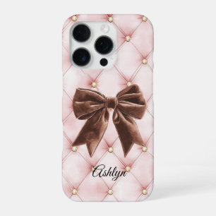 Roze Gouden Pluimen Bruine Strik iPhone 16 Pro Hoesje