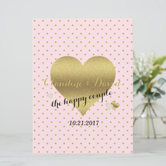 Roze & Gouden Polka Dot Elegante Huwelijkspartij Programmakaart (Staand voorkant)