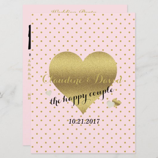 Roze & Gouden Polka Dot Elegante Huwelijkspartij Programmakaart (Voorkant / Achterkant)