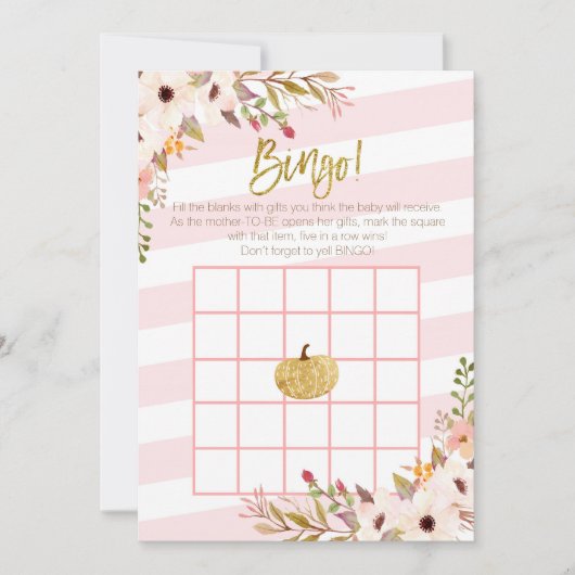 Roze Gouden Pompoen Baby Shower Bingo Spellen (Voorkant)