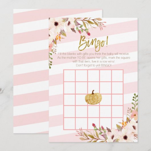 Roze Gouden Pompoen Baby Shower Bingo Spellen (Voorkant / Achterkant)