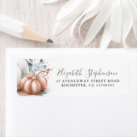 Roze Gouden Pompoen Herfst Oogst Sprookje Etiket (Insitu)