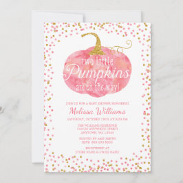 Roze Gouden Pompoen Herfst Twin Meisje Baby shower Kaart