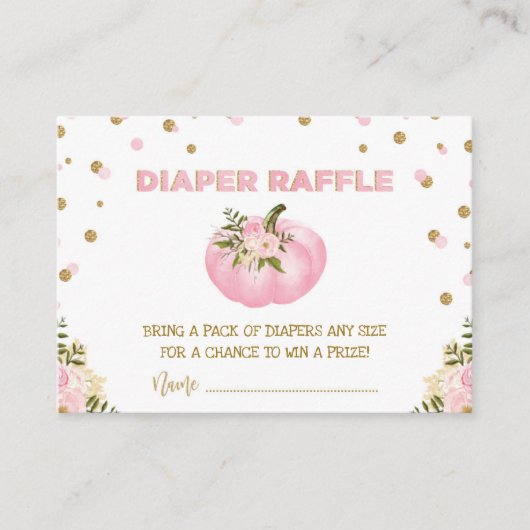 Roze Gouden Pompoen Luier Raffle Bloemen Herfst Me Informatiekaartje (Voorkant)