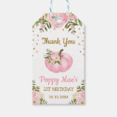 Roze Gouden Pompoen Meisje Verjaardagsfeestje Herf Cadeaulabel (Voorkant)