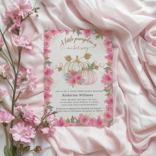 Roze Gouden Pompoen Virtuele Baby Shower Uitnodigi