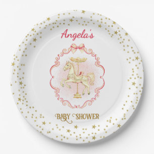 Roze & Gouden Pony Vintage-Baby shower Borden Papieren Bordje