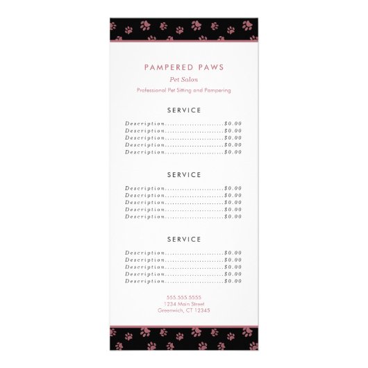 Roze Gouden Pootafdrukken Huisdier Salon Service Reclamekaart (Voorkant)