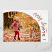 Roze Gouden Prettig Kerstfeest Script Folie Feestdagenkaart (Voorkant)