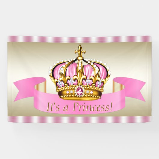 Roze gouden Princess Crown Baby shower Spandoek (Horizontaal)