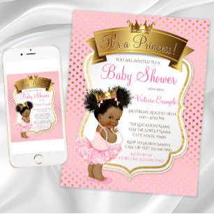 Roze Gouden Prinses Baby Douche Uitnodigingen