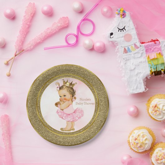 Roze Gouden Prinses  Baby Meisje Douche Party Papieren Bordje (Feest)