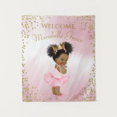 Roze Gouden Prinses Baby Shower Achtergrond Banner Wandkleed (Voorkant)