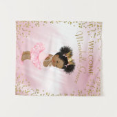 Roze Gouden Prinses Baby Shower Achtergrond Banner Wandkleed (Voorkant (horizontaal))