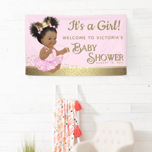 Roze Gouden Prinses Baby shower Banners (Insitu)