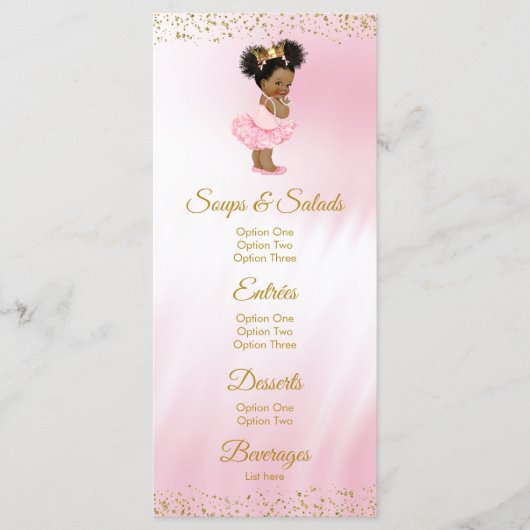 Roze Gouden Prinses Baby Shower Menu (Voorkant)