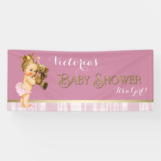 Roze Gouden Prinses Baby Shower Spandoek (Horizontaal)