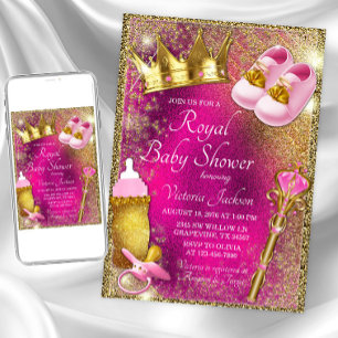 Roze Gouden Prinses Baby Shower Uitnodiging