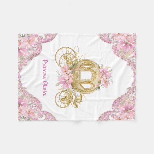 Roze Gouden Prinses Carriage Baby Deken (Voorkant (Horizontaal))