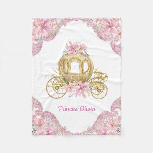 Roze Gouden Prinses Carriage Baby Deken (Voorkant)
