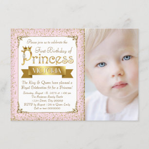 Roze Gouden Prinses Eerste Verjaardagsuitnodiging Kaart