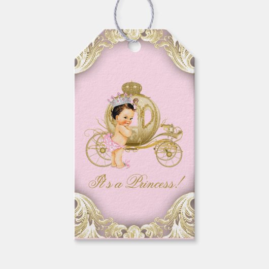 Roze Gouden Prinses Koets Baby Shower Cadeaulabel (Voorkant)