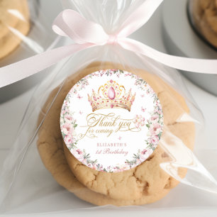 Roze Gouden Prinses Kroon 1e Verjaardag Ballonnen Ronde Sticker