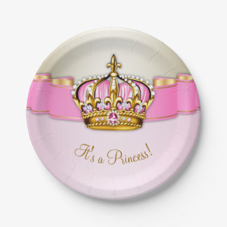 Roze Gouden Prinses Kroon Baby Shower Papieren Bordje