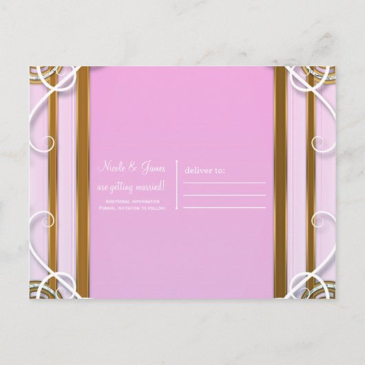 Roze Gouden Prinses Kroon & Koets Save the Date Aankondigingskaart (Achterkant)