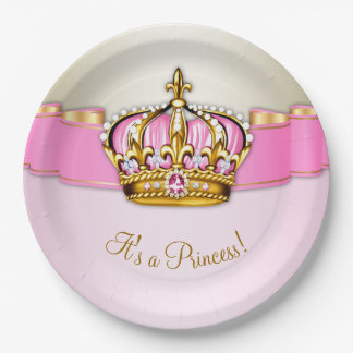 Roze Gouden Prinses Kroon Meisje Baby Shower Papieren Bordje