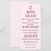 Roze Gouden Prinses Kroon Vlinder Envelop Voering Menu (Voorkant / Achterkant)
