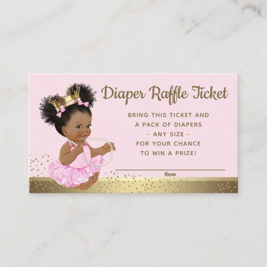 Roze Gouden Prinses Luier Raffle Tickets Informatiekaartje (Voorkant)
